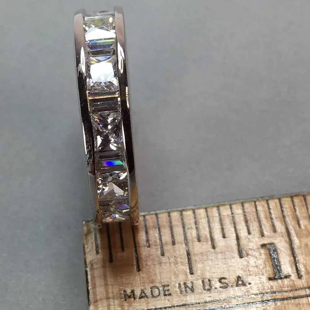 Radiant Rhodium On Sterling Silver Channel Set Cubic Zirconia 2mm Band Ring Sz 9